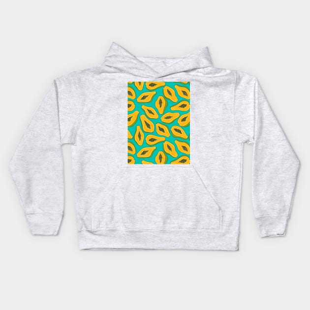 Papaya slices on turquoise Kids Hoodie by katerinamk